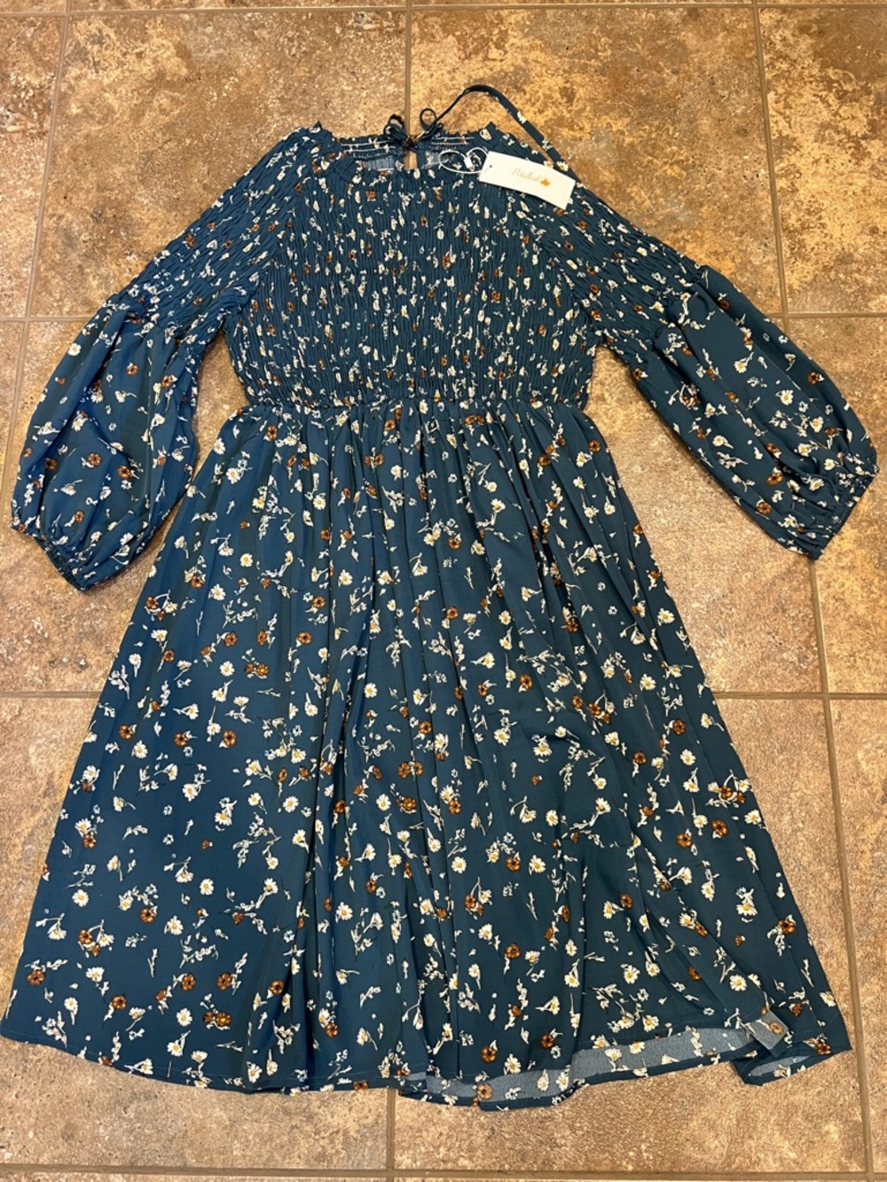 Petallush Teal Floral Smocked Midi Dress